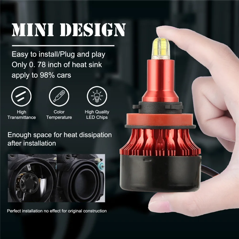 8-по бокам H11 H8 H9 светодиодный фары лампы Conversion Kit лампы высокой Мощность 6500K 360 градусов для рассеивания тепла авто светодиодные лампы для ближнего и дальнего света