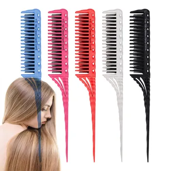 

3-Row Teeth Hair Styling Comb Long Tail Detangling Comb Brush 3 Colors Adding Volume Back Coming Combs Hair Accessories