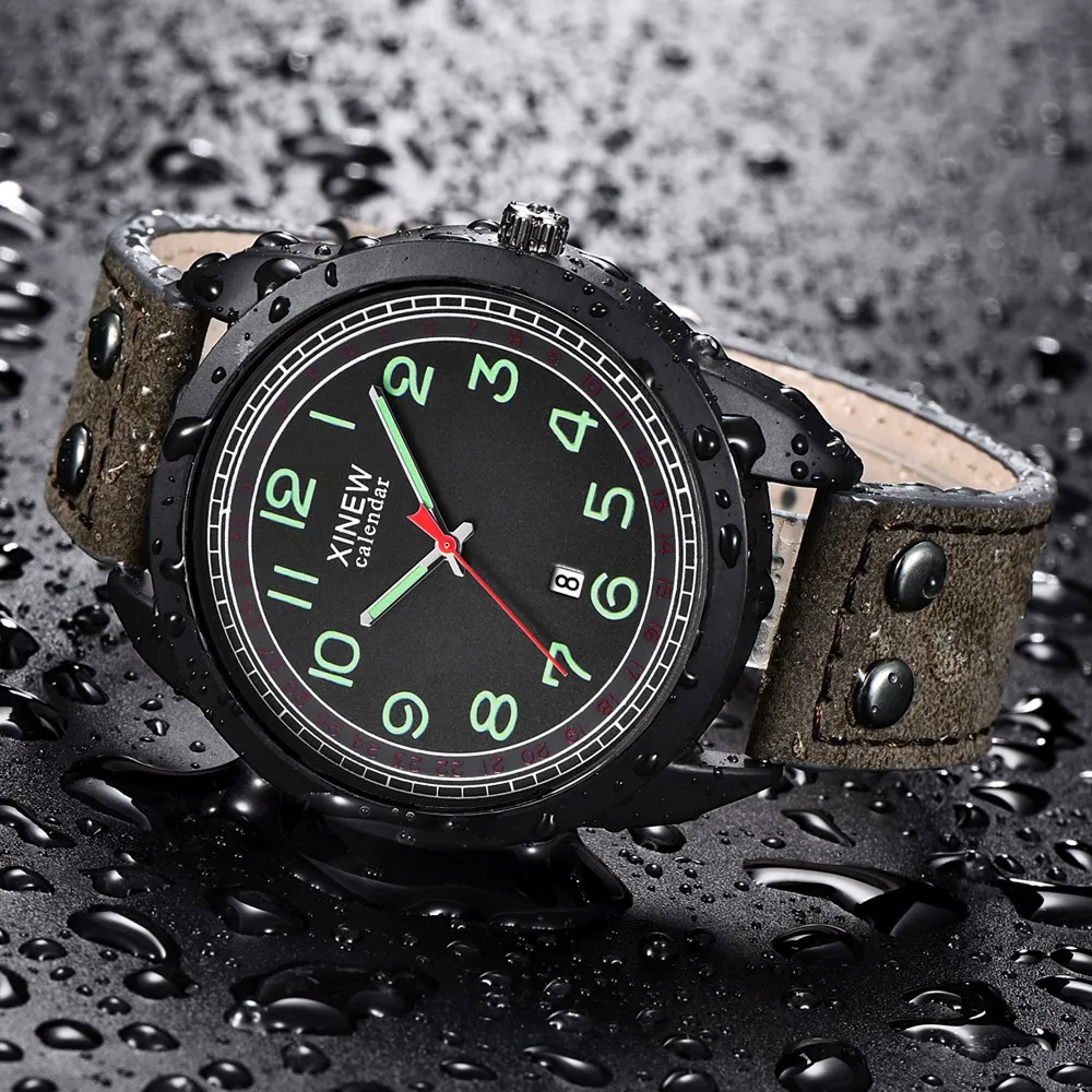 Casual Men's Sport Watches Masculino Fashion Luminous Quartz Watch Waterproof Leather Strap Band Relogio Masculino Reloj Hombre