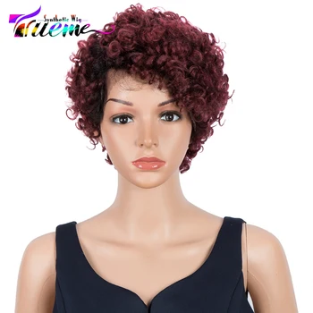 

Trueme High Temperature Deep Part Front Lace Wig For Black Women Short Ombre Brown Fumi Curly Synthetic Lace Front Wigs