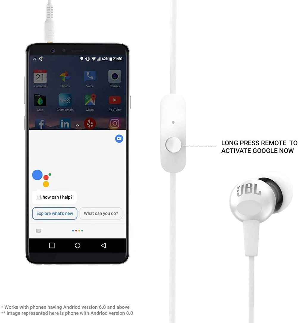 JBL Headphone JBL C100Si Stereo Wired Headphones Deep Bass Music Sports 3 5mm Headset In ear Earbuds with MIC