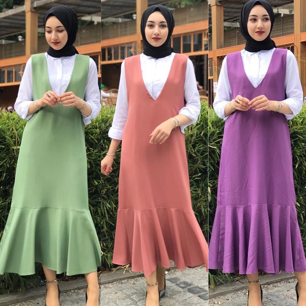 Muslim Women Long Dress Malay Fake Two Pieces Arab Ruffle Patchwork Abaya Dubai Moroccan Pakistan Dresses Southeast Asia Islamic Clothing Aliexpress
