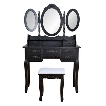 

Dressers Foldable 3 Mirrors with 7 Drawers Dressing Table Black