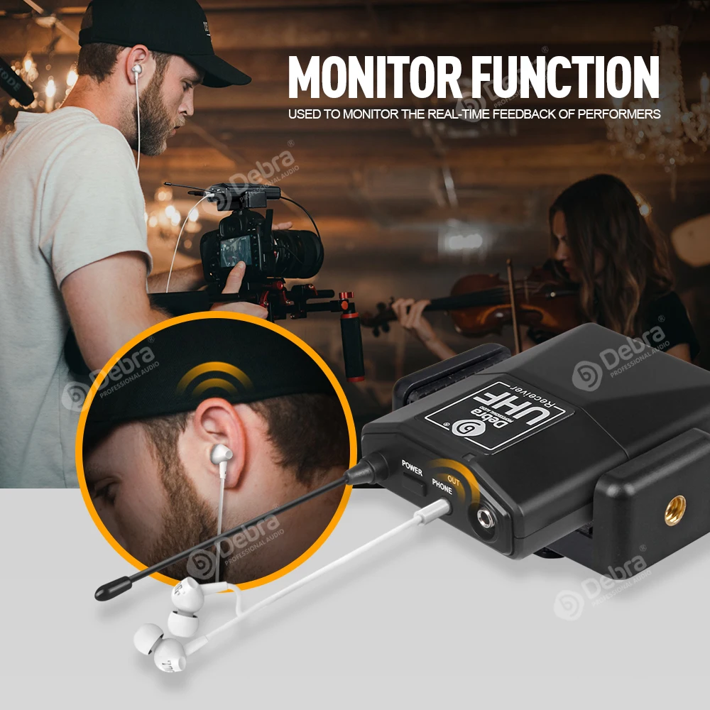 Профессиональный UHF беспроводной с монитором Lavalier микрофон диапазон 50 м для DSLR