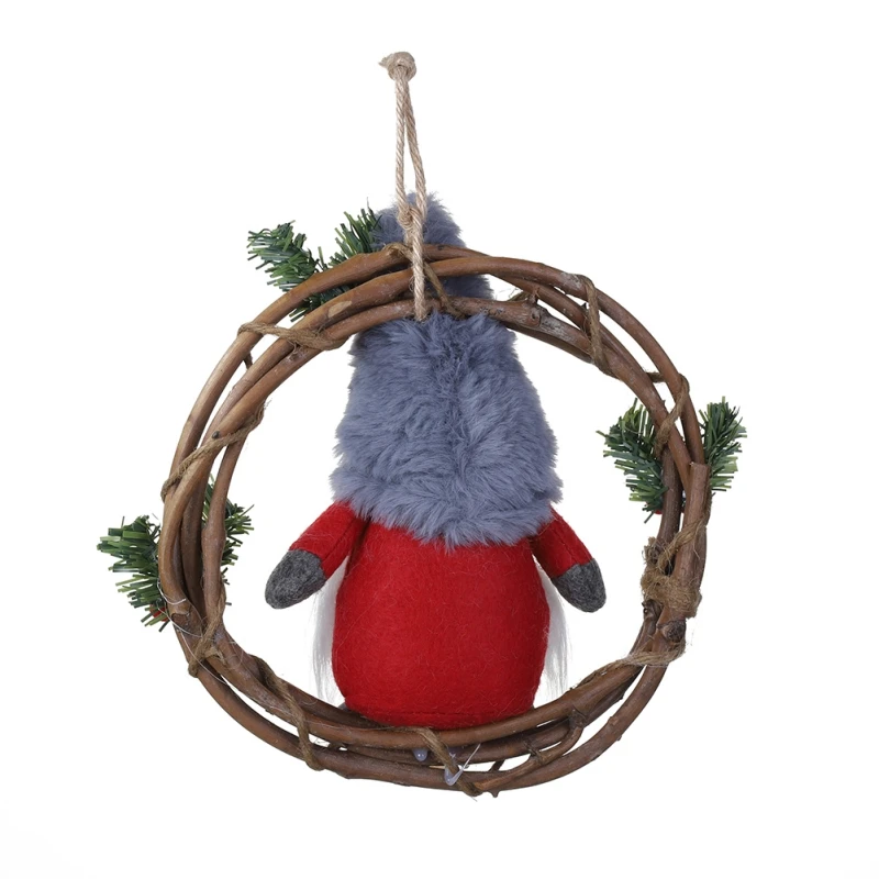 Plush Gnome Rattan Wreath Christmas Garlands With Swedish Santa Tomte Front Door Wreaths For Home Wall Window Hall Decor