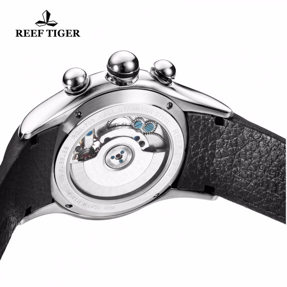 Reef Tiger/RT мужские спортивные часы, автоматические часы со скелетом, стальные водонепроницаемые Tourbillon часы с датой и днем, reloj hombre RGA703