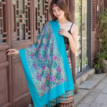 

Oversized New Winter Warm Solid Scarf For Women/Lady Soft Cashmere Pashmina Shawls Flower Embroidery Cashmere Female Wraps Capes