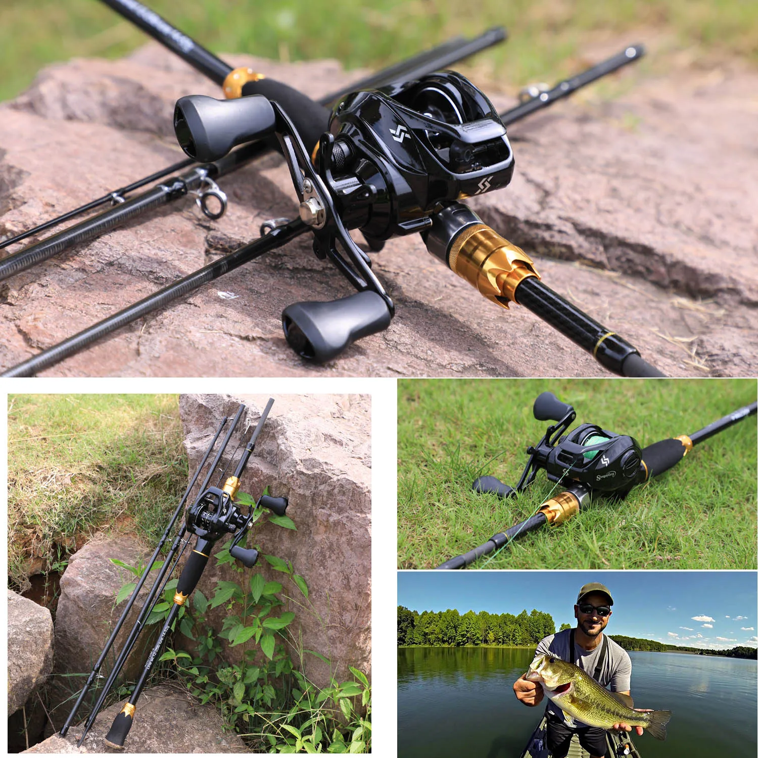 Sougayilang Fishing Rod Combo 1.8m 2.1m Portable 4 Sections Carbon Rod and 12+1BB Baitcasting Reel Fishing Wheels Set Pesca