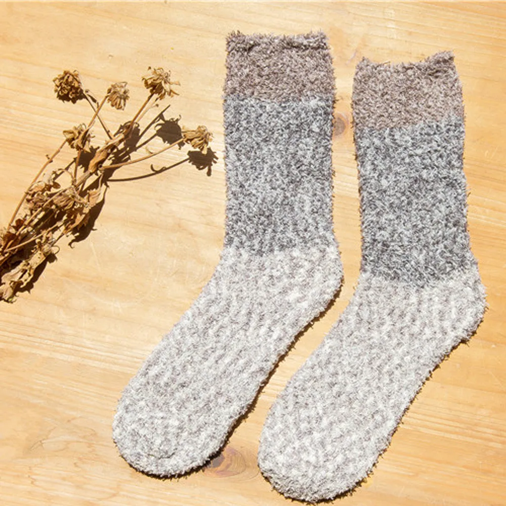 Женские зимние теплые хлопковые носки средней длины, толстые Нескользящие коралловые флисовые носки-тапочки, лоскутные домашние Повседневные носки для сна, носки# S