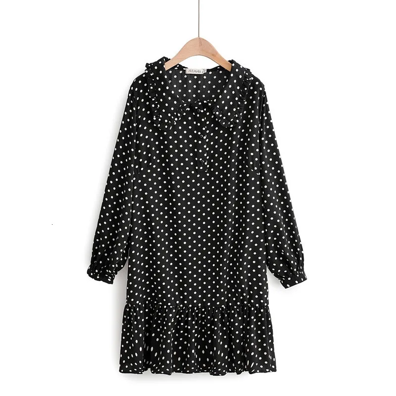 

Plus Size XL -3XL women Black dress Long Mouwen Polka Dot Dames Mini dresses