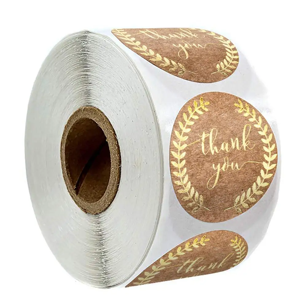 

500 Pcs Round Thank You Sticker Roll with Gold Leaf Olive Branch Stickers for Local Handmade Gift Stickers Gold Seal Labels