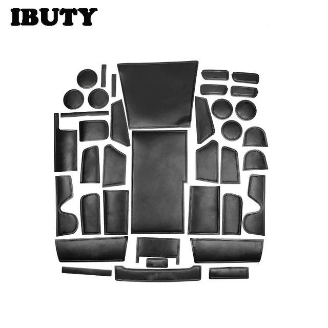 For Lincoln Aviator 2020 Leather Door Slot Mat Car Water Cup Anti-Skid Mat Central Control Interior Decorative Dust-Proof Mat Black Full set 38PCS
