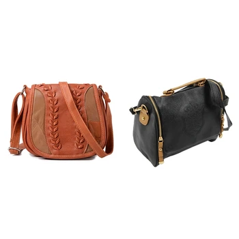 

1Pcs Women Handbag Vintage Stamping Shield Camera Satchel Shouder Bags Black & 1Pcs Fashion Pu Leather Fashion Vertical Square W