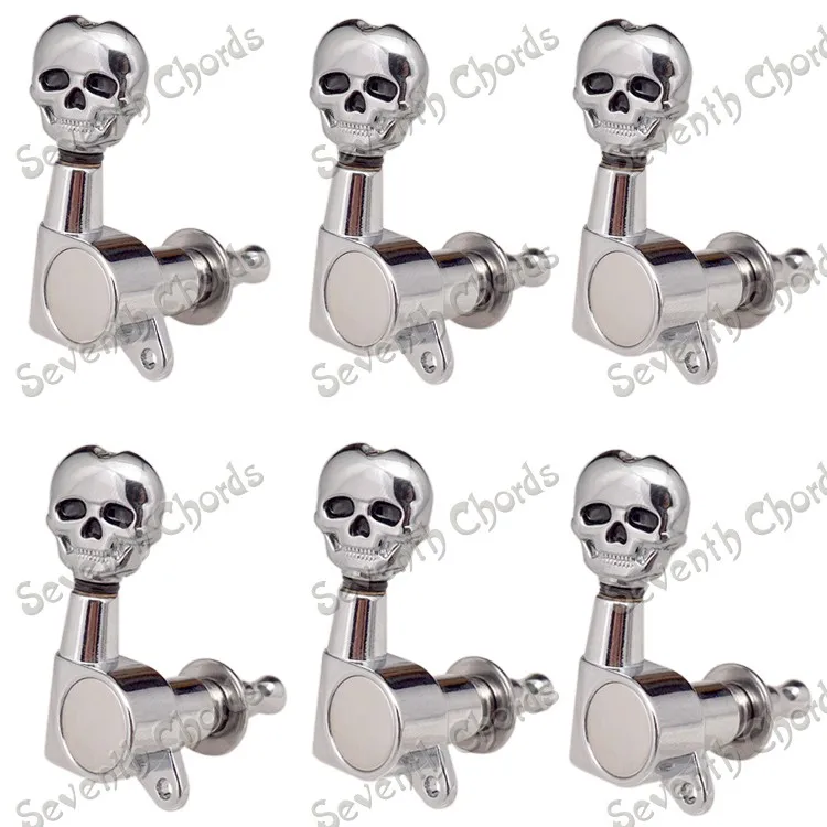 

A Set 6R Inline Guitar Tuning Pegs Tuner Machine Heads for Electric Guitar Replacement - Chrome Skull Buttons (-QFB-KL-CR-6R)