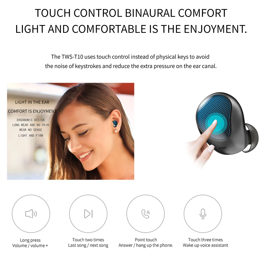 TWS Bluetooth наушники T10 гарнитура настоящая Беспроводная зарядка Bluetooth V5.0 пояс Зарядка сокровище наушники настоящие беспроводные наушники