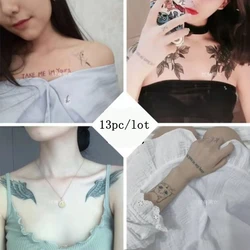 13piece Sexy Temporary Tattoo Stickers Female Bird Wings Bow Waterproof Art Fake Tattoos Chinese Flower Arm Clavicle Tattoo Set