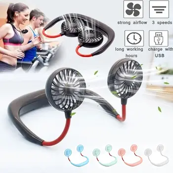 

Portable Non-handheld Hanging Neck Fan With Multiple Lighting Modes Double Head 360 ° Rotating Fan For Personal Cooling