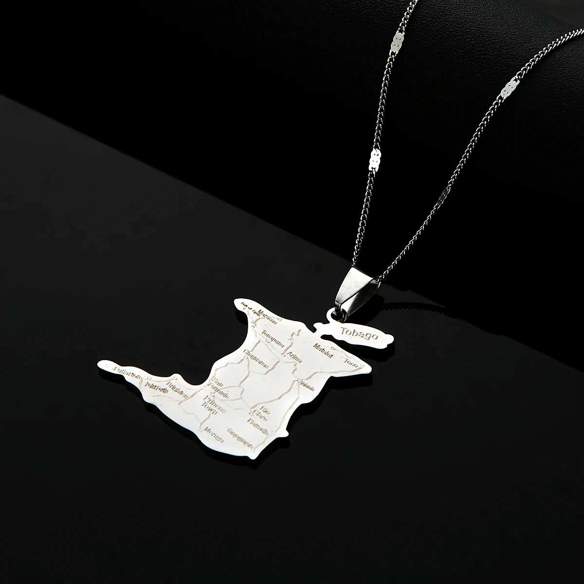 Gold Color Stainless Steel Trinidad And Tobago Map Pendant Necklace For Women Men Girls Silver Neck Chain Jewelry 4
