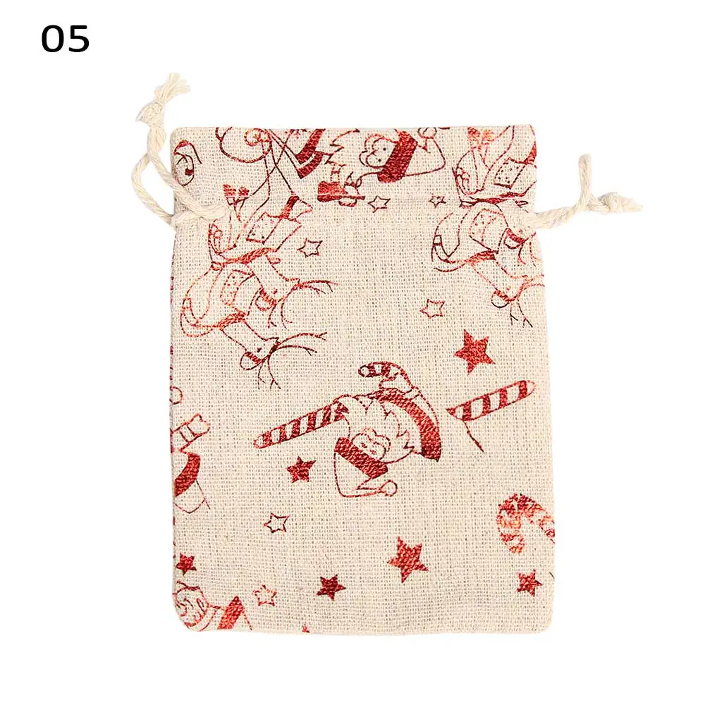 1 шт. натуральная Мешковина hession джутовые подарочные сумки на шнурке мешочек для конфет органайзер для хранения еды снеговик с принтом лося хлопок простой льняной мешок - Цвет: style 5