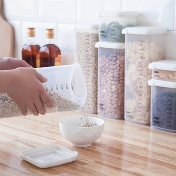 

240-2200ml PP Transparent Thickened Kitchen Storage Box With Scale Multigrain Storage Tank Kitchen Tool