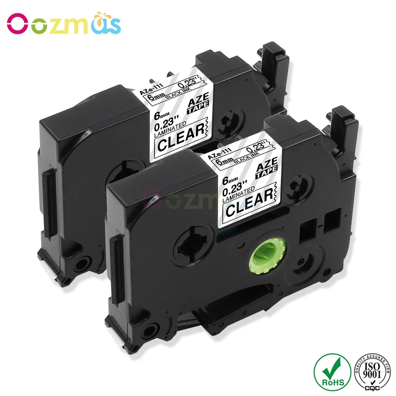 

Oozmas 2 pcs 6mm Black on Clear Laminated Compatible P touch tze-111 tz-111 tze111 Label Tape Cassette Cartridge