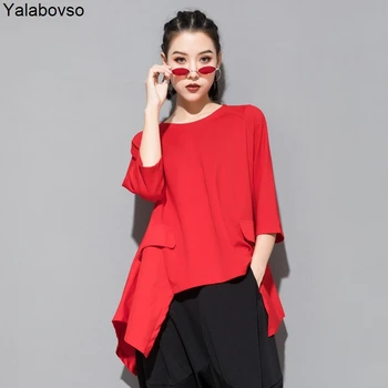 

Fashion Ribbon Streetwear High Quality T Shirt For Woman Irregular Summer Round Neck Tops Casual Loose T-shirts A67Z40