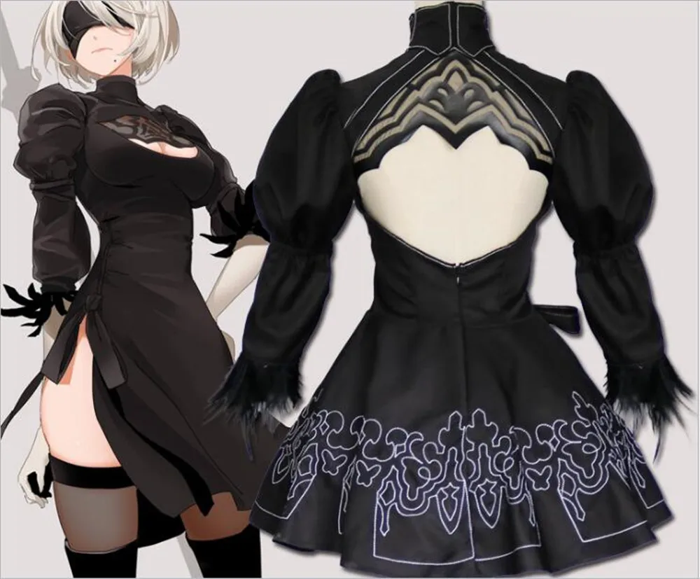 Nier Automata Yorha 2B Cosplay Suit Anime Women Outfit Disguise Costume Set Party Black Dress C558 | Тематическая одежда и