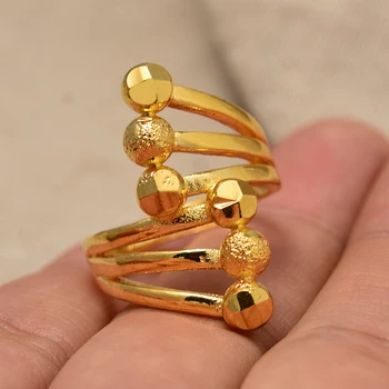 

Wando Ethiopia Dubai Bead Gold Color Arab Rings Resizable for Women/Adolescent Wedding Jewelry African /Middle East Gift