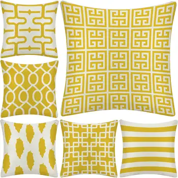 

2019 Geometric Cushion Covers Yellow and Gray Diamond Wave Pillow Case for Home Chair Sofa Decoration Square Pillowcases