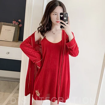 

Red Lace Home Clothes Lady 2PCS Night&Robe Suit Novelty Short Bride Wedding Robe Sexy Bathrobe Gown Sleepwear Nightwear