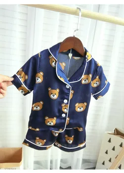 

CHILDREN'S Pajamas Thin Girls BOY'S Baby Summer Set Boy Short Sleeve Thin Ice Silk Air Conditioner Home Wear