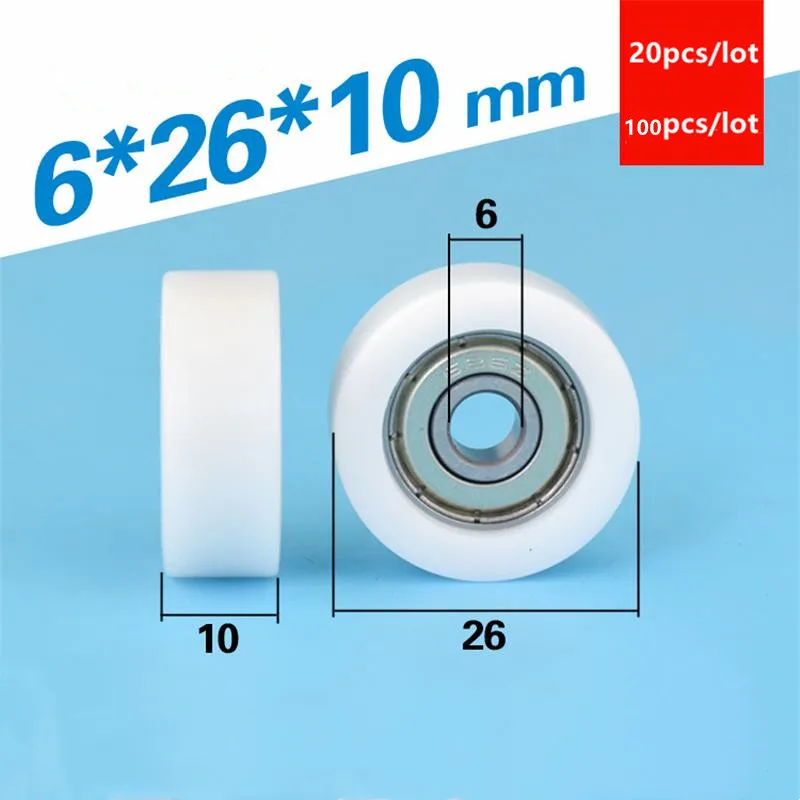 

20pcs/100pcs 6*26*10mm 626ZZ 626 bearing POM nylon plastic coated pulley drawer flat wheel 6x26x10 mm