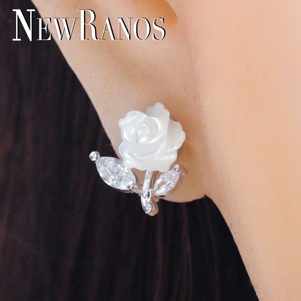 925 пробы, серебряные серьги-гвоздики, серьги-гвоздики в виде Розы, женские серьги-гвоздики из натурального морского циркония, Женские Ювелирные изделия EFL003882