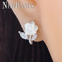 925 пробы, серебряные серьги-гвоздики, серьги-гвоздики в виде Розы, женские серьги-гвоздики из натурального морского циркония, Женские Ювелирные изделия EFL003882