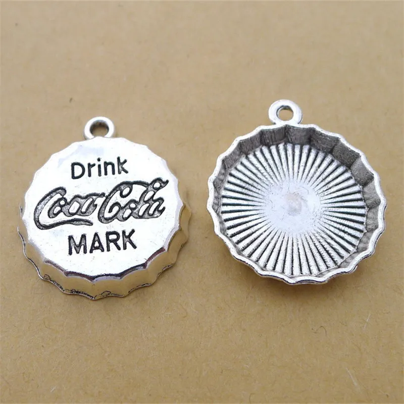 

50Pcs/lot Antique Silver Drink MARK Charms 25x21MM Bottle Cap Charms for Jewelry Making