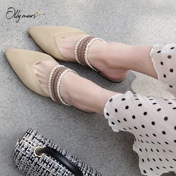 

OllyMurs New Spring Summer Shoes Woman Slippers Pointed Toe Black Knitting Women Mules Shoes Slippers Ladies Casual Shoes Woman