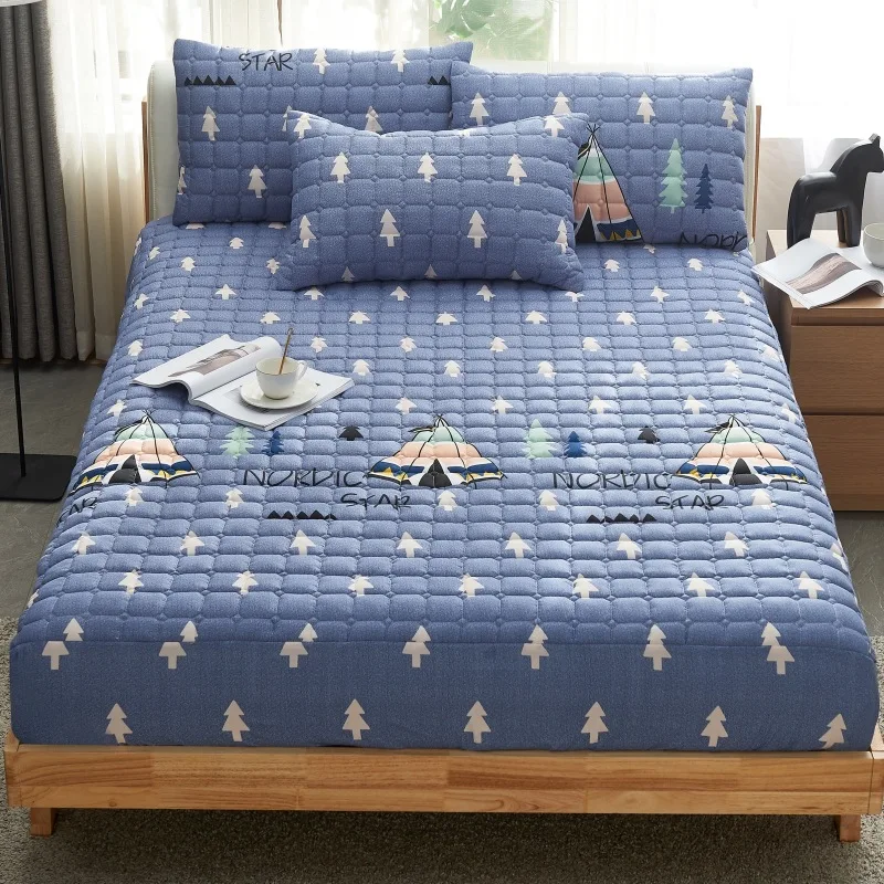 Flower Pattern Mattress Cover Polyester Dustproof Bed Cover Anti-slip Mattress Protector Elastic Fitted Sheet Cover Home Decor