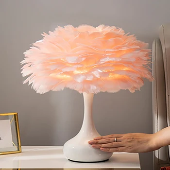 

Feather table lamp bedroom bedside lamp Nordic light warm romantic modern simple typhoon touch switch зеркало с подсветкой лампа