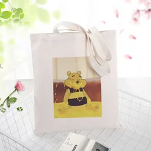 Желтая мультяшная холщовая вместительная сумка для покупок, сумка на заказ, текстовый логотип с принтом, сумка для ежедневного использования DIY, Экологичная многоразовая утилизация