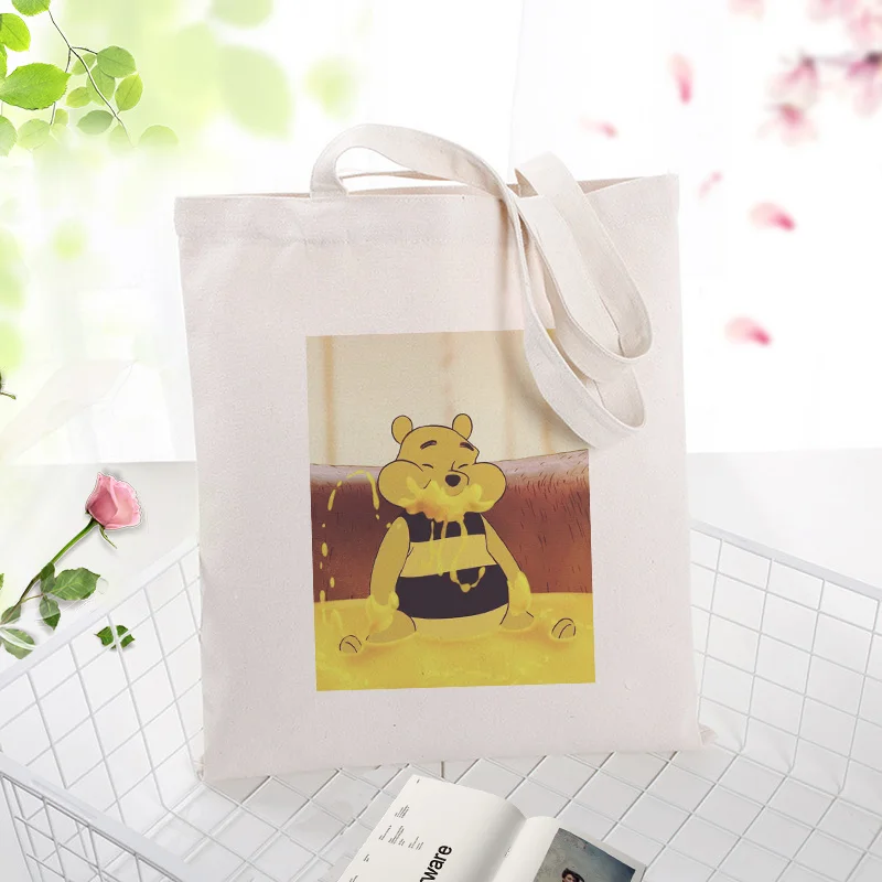 

yellow cartoon Canvas Tote Bag Shopping Bag Custom Print Logo Text DIY Daily Use Handbag Eco Ecologicas Reusable Recycle