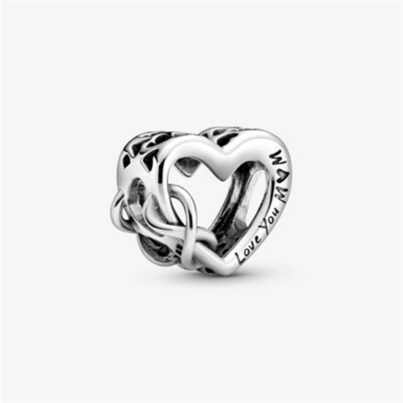 

100% 925 Sterling Silver Beads 1:1 Love You Mum Infinity Heart charms fit Original Pandora Bracelets Women DIY Jewelry