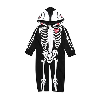 

Long Sleeve Newborn Baby Boy Girl Halloween Rompers Black Cotton Hooded Jumpsuits Skull Playsuit Novelty Outfit 0-24M