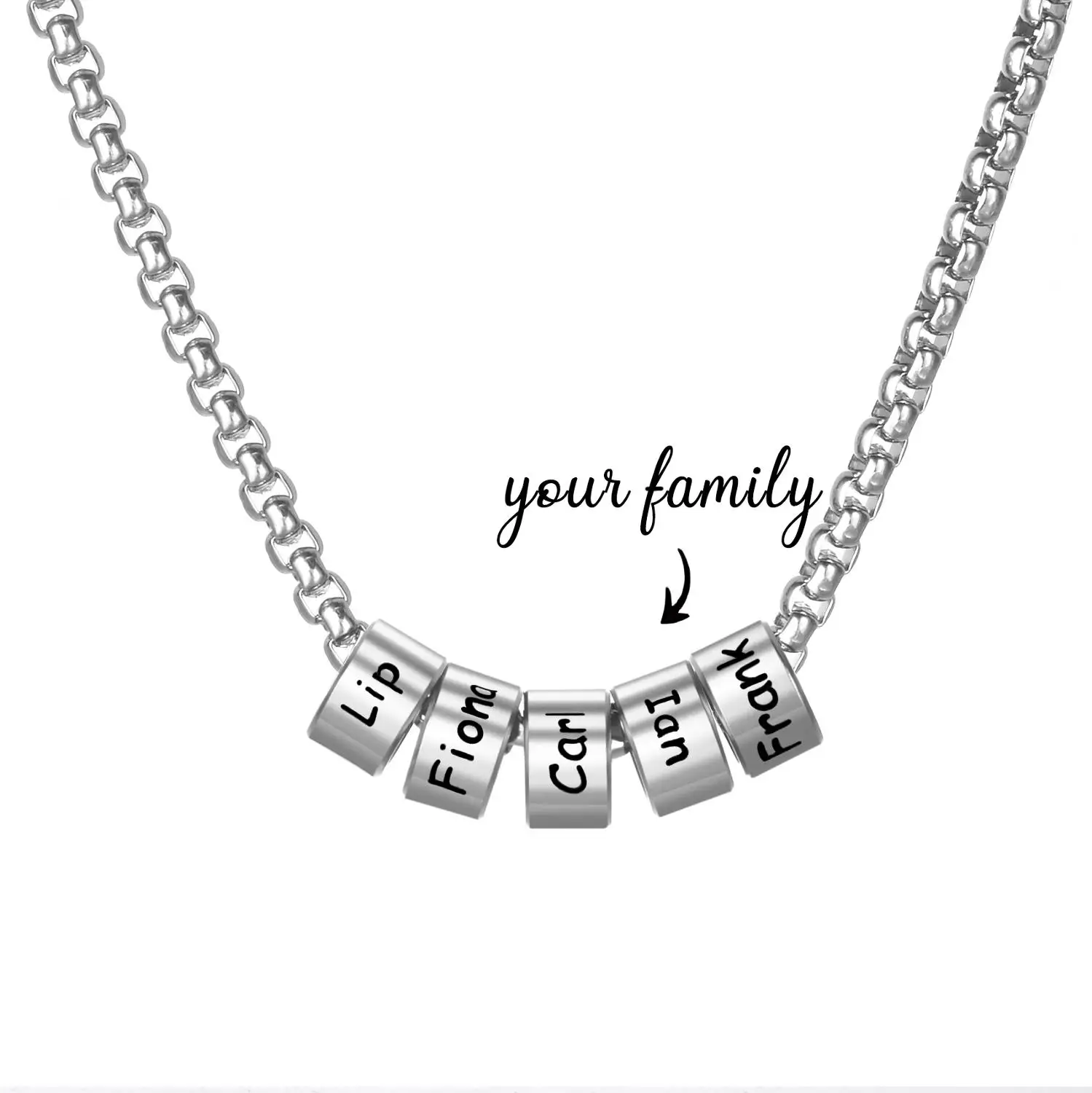 50cm Customized Family Name Beads Necklace Stainless Steel Personalized Beads Pandent Chain Woman Jewelry Anniversary Gift