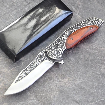 

New 59HRC Folding Knife Wood Handle Titanium Ebony handle Outdoor Camping Survival Hunting Knife portable Pocket Compact Knives