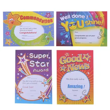 100 sztuk A5 certyfikat pochwały Cartoon list pochwał za przybory szkolne dla dzieci (4 style 25 sztuk dla każdego stylu) tanie i dobre opinie NUOLUX Certificate