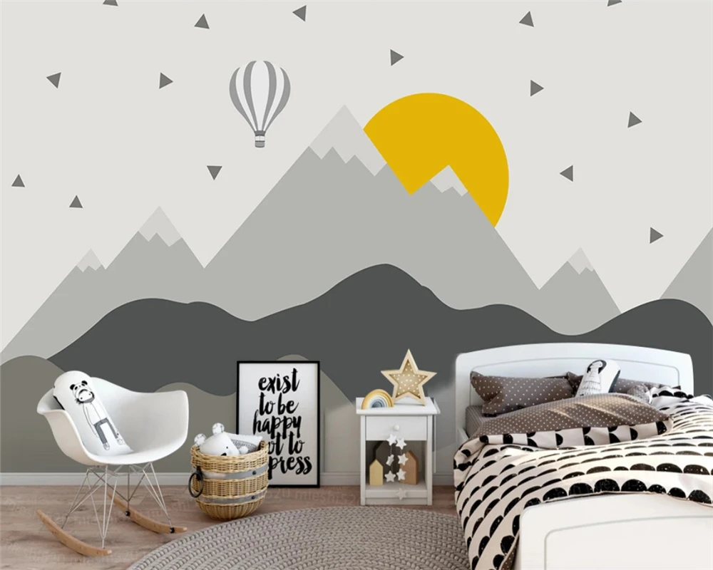 Beibehang Custom Nordic Children's Room Wallpaper Geometric Mountain Peaks  Hot Air Balloon Background Wall Papers Home Decor - Wallpapers - AliExpress