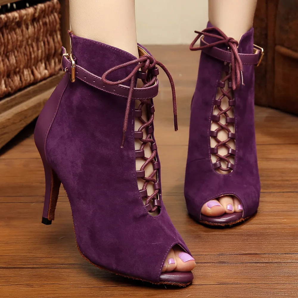 

New Stye Jazz Salsa Outdoor Rubber Sole Standard Latin Dance Shoes for Dancing Women Dancers Stylish High Heel Flock Boots