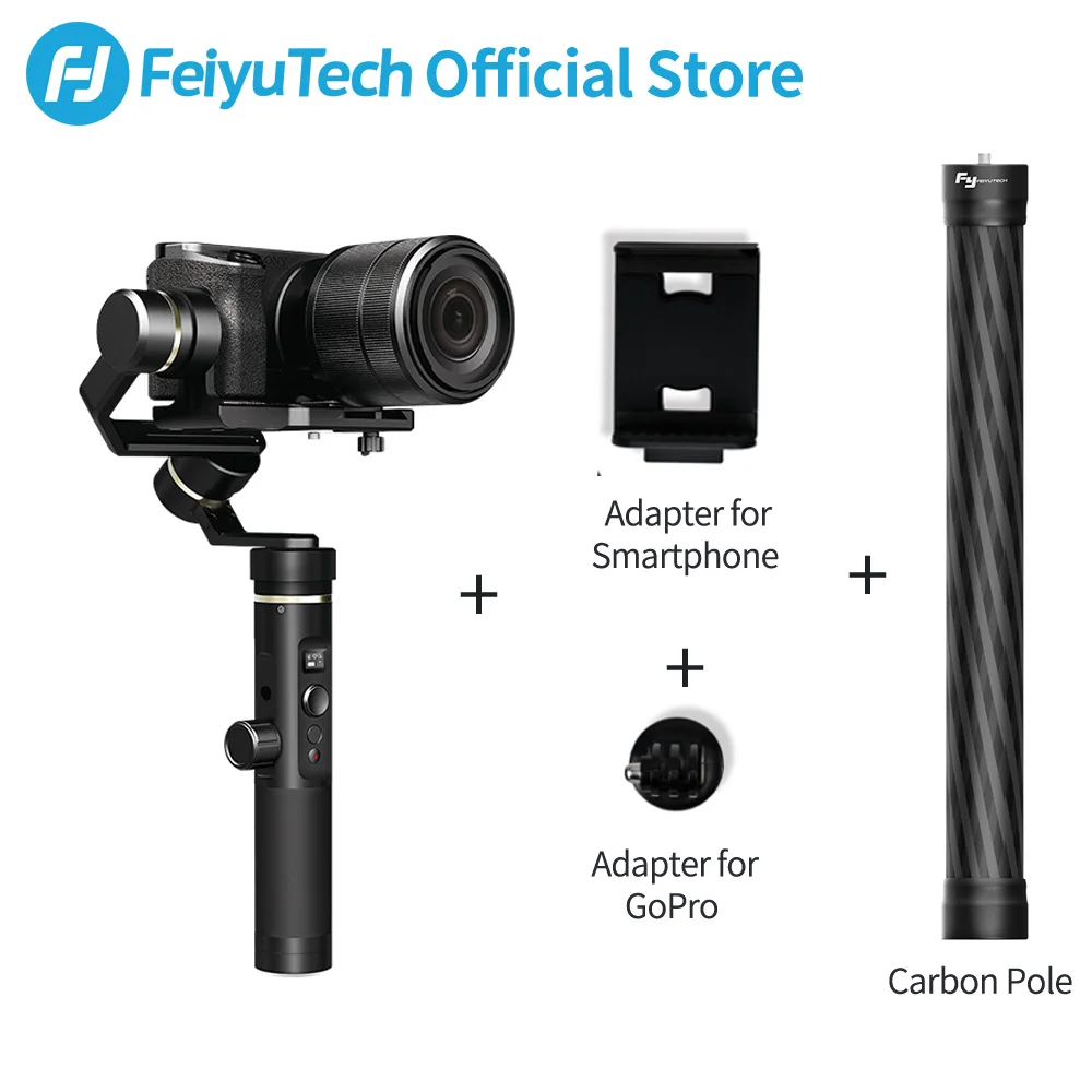FeiyuTech G6 Plus 3-Axis ручка брызг карданный стабилизатор для экшн-камеры GoPro Hero 5 6 смартфонов беззеркальных карман Камера Feiyu G6P - Цвет: with carbon pole