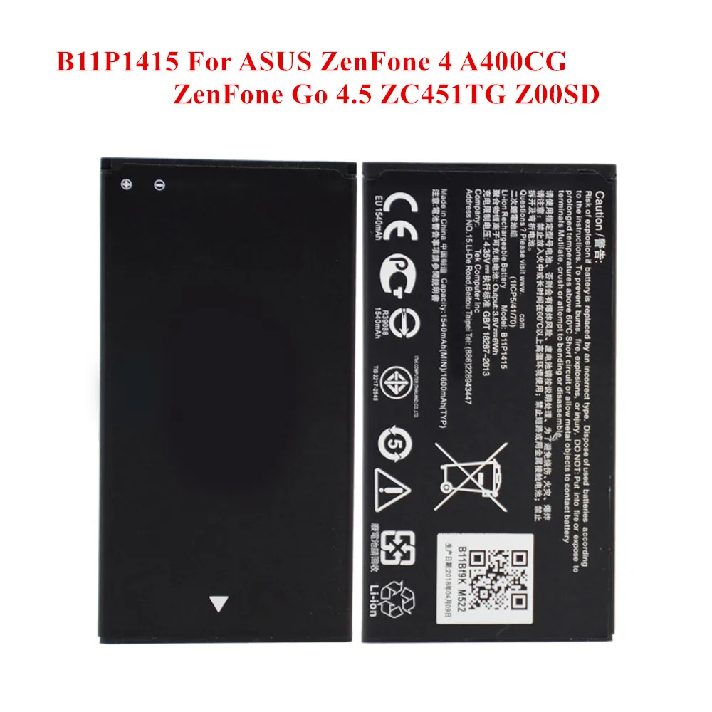 

New Spare Battery B11P1415 For ASUS ZenFone 4 A400CG ZenFone Go 4.5 ZC451TG Z00SD Mobile Phone Replacement Akku 1540/1600mAh