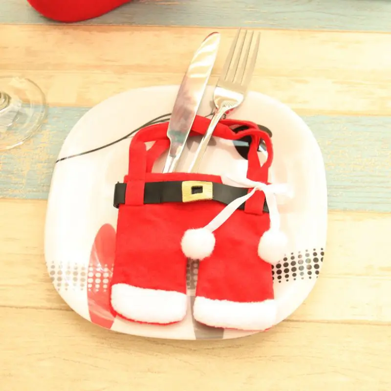 6 шт Рождество год карман вилка, нож, столовые приборы держатель мешка Мини Одежда с изображением Санта-Клауса и штаны дома вечерние обеденная Посуда украшения